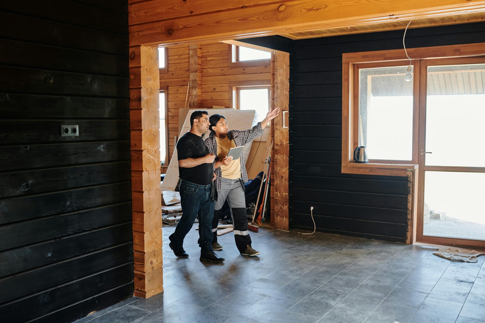 Homeowners reviewing their renovation project